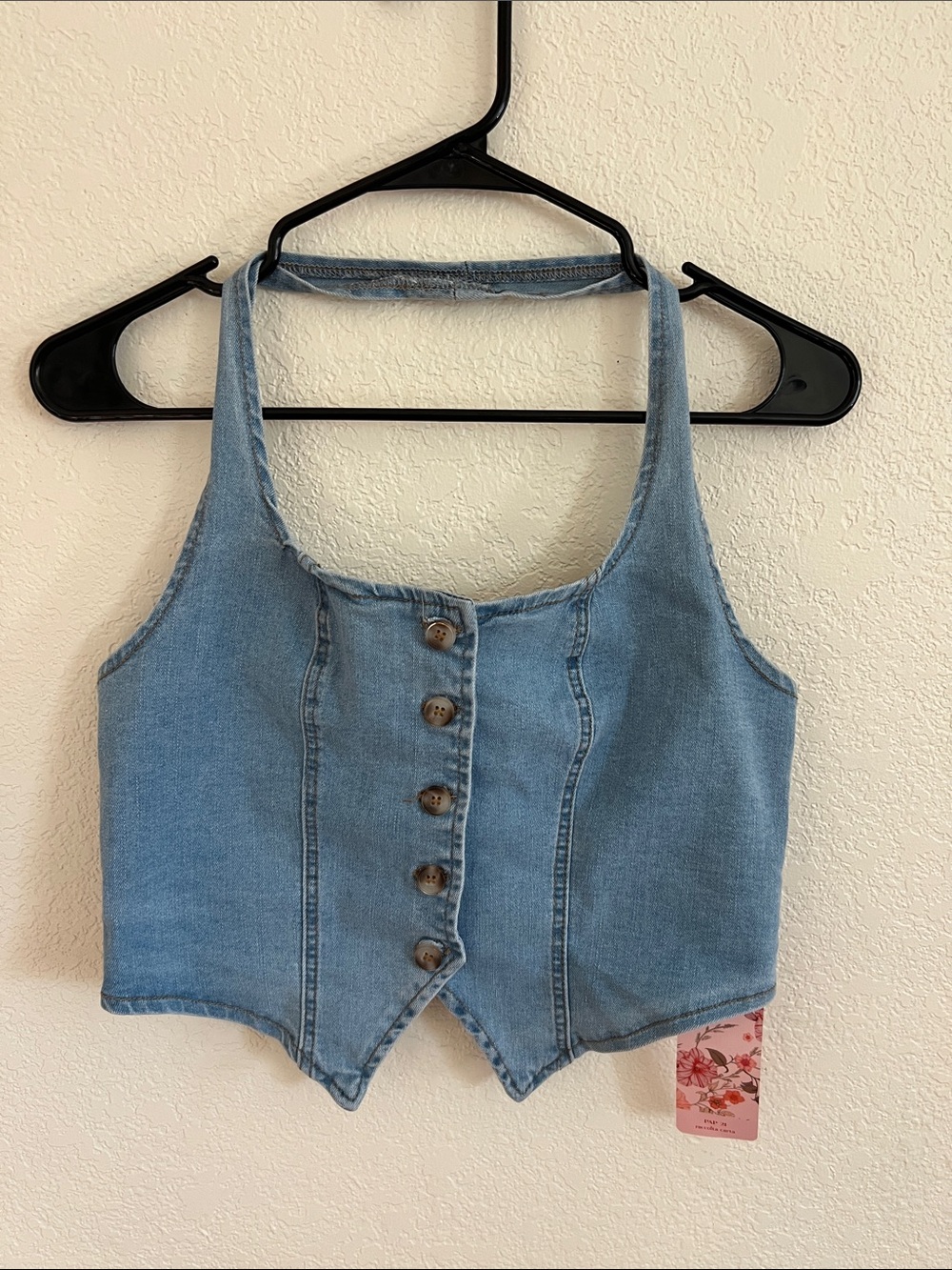 Shein Button Front Halter Denim Vest